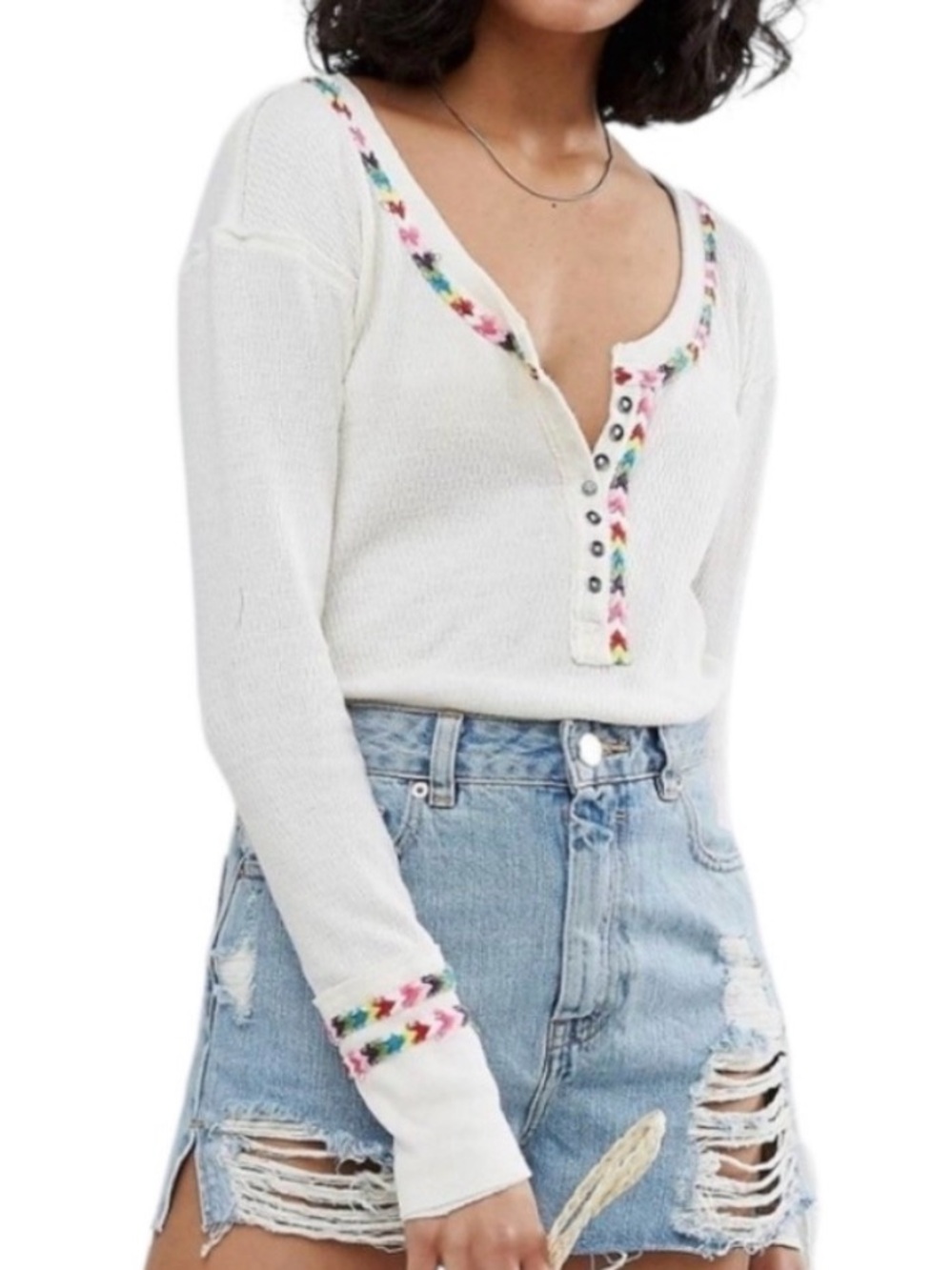 Free People We The Free large thermal rainbow Henley